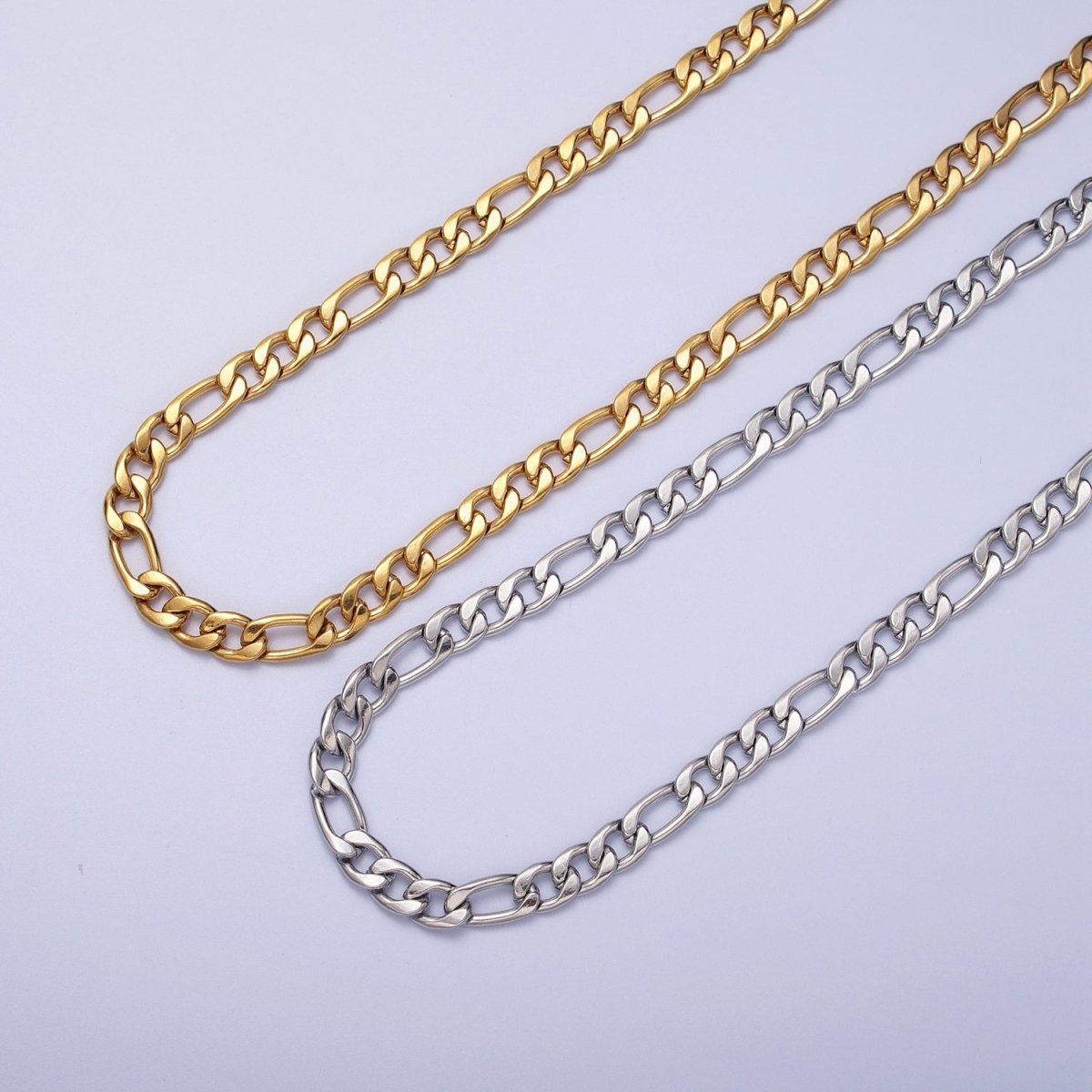 24K Gold Filled 5.3mm Flat Figaro Gold & Silver Unfinished Chain | ROLL-931, ROLL-932 Clearance Pricing