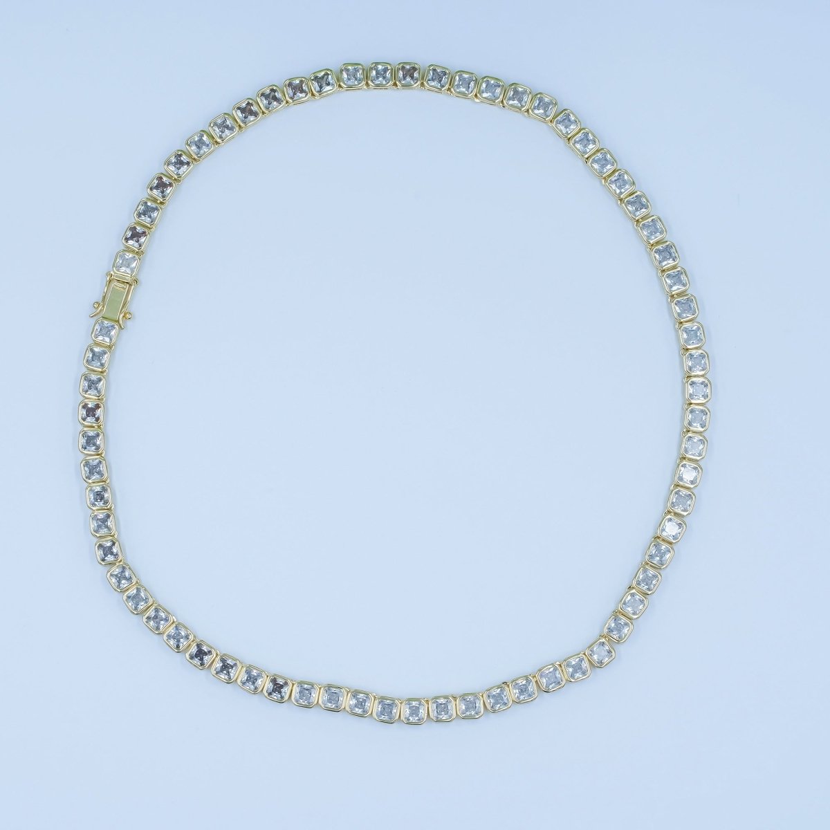 24K Gold Filled 5.3mm Square CZ Tennis Chain 16 Inch Necklace | WA - 2753 - DLUXCA