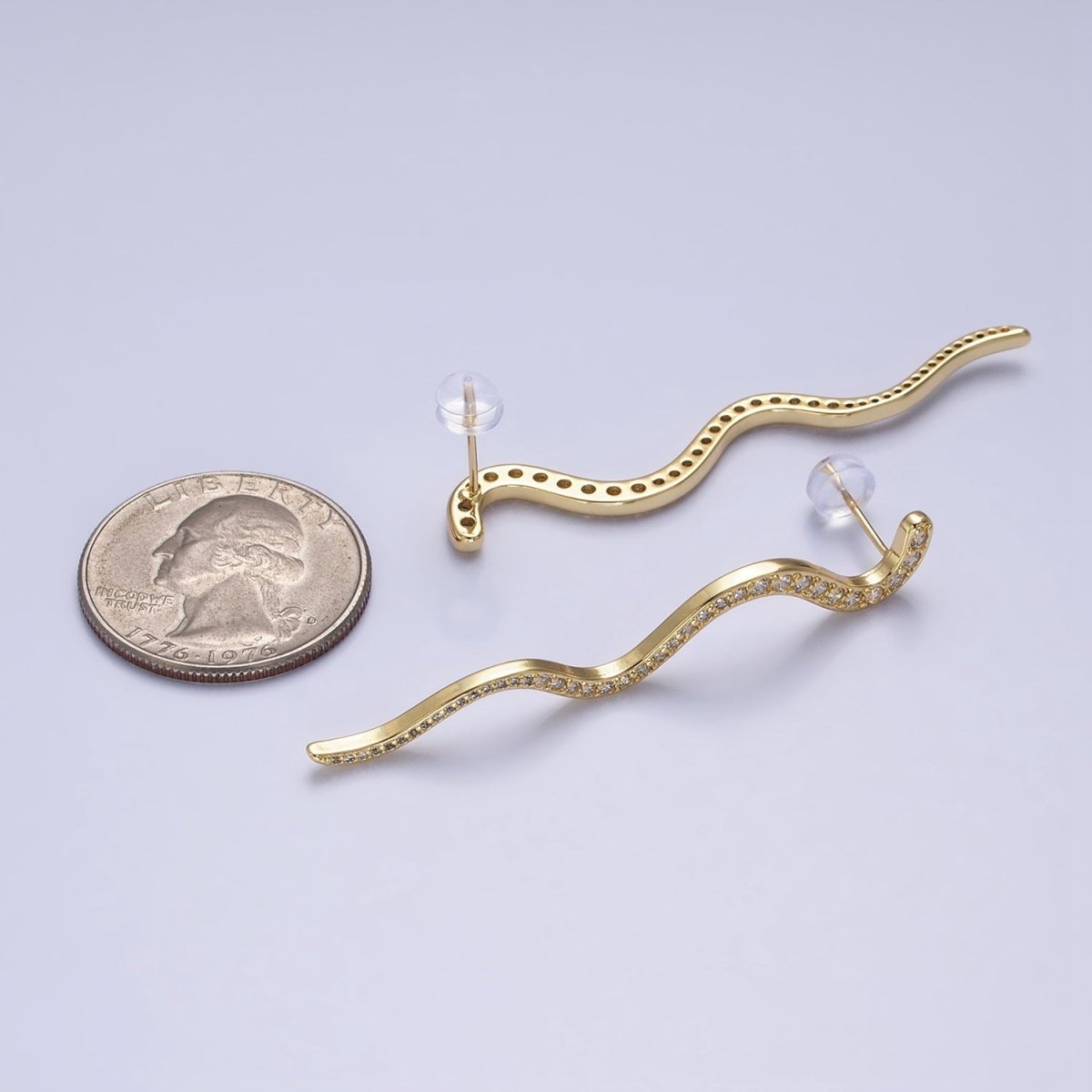 24K Gold Filled 55.7mm Slither Snake Micro Paved CZ Geometric Drop Stud Earrings | AB726 - DLUXCA