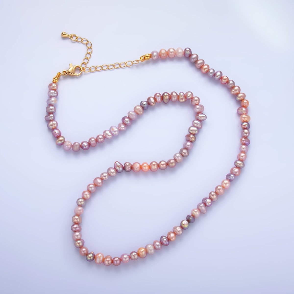24K Gold Filled 5.5mm Pink Purple Gradient Freshwater Pearl 16 Inch Necklace | WA - 3019 - DLUXCA