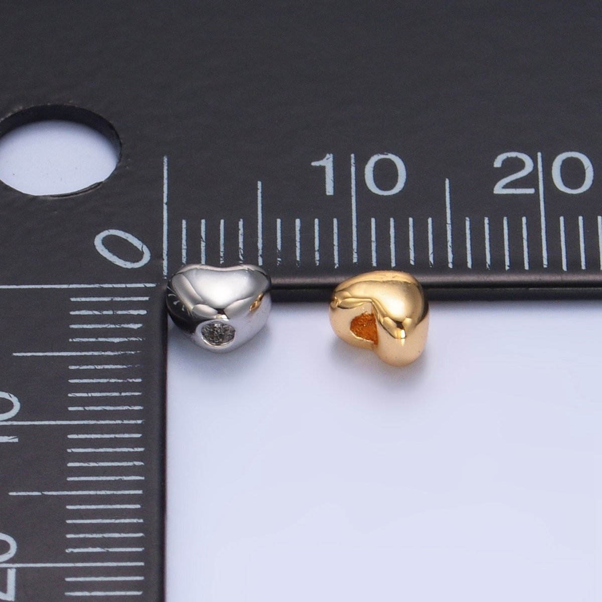 24K Gold Filled 5mm Chubby Heart Minimalist Bead in Gold & Silver | B063