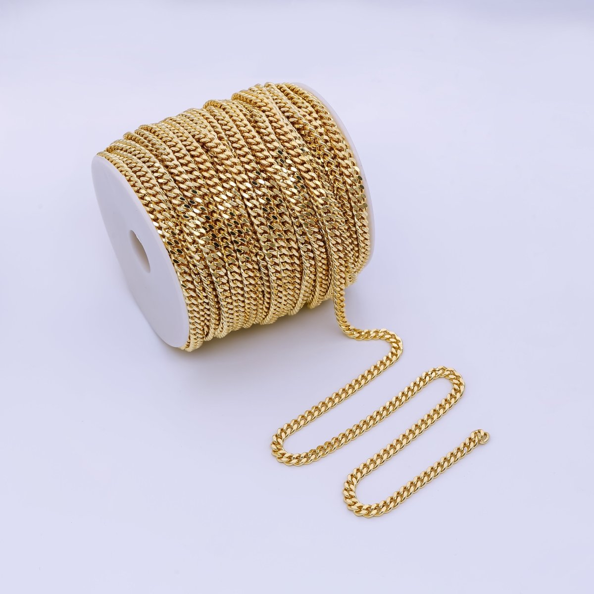 24K Gold Filled 5mm Edged Concave Curb Unfinished Chain by Yard | Roll - 1652 - DLUXCA