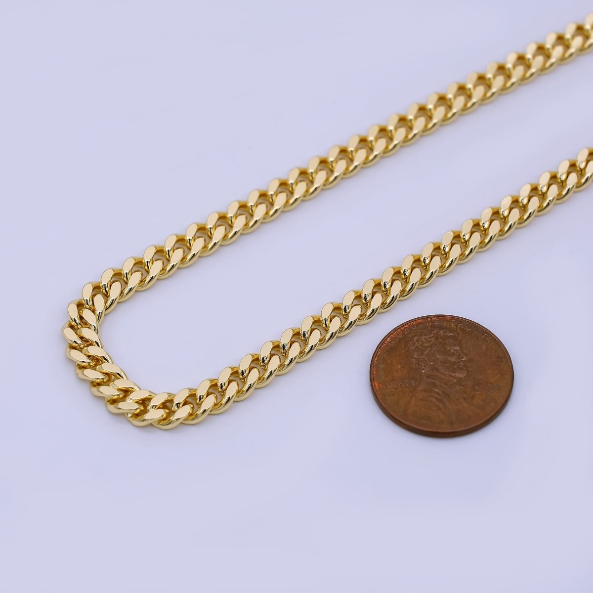 24K Gold Filled 5mm Edged Concave Curb Unfinished Chain by Yard | Roll - 1652 - DLUXCA