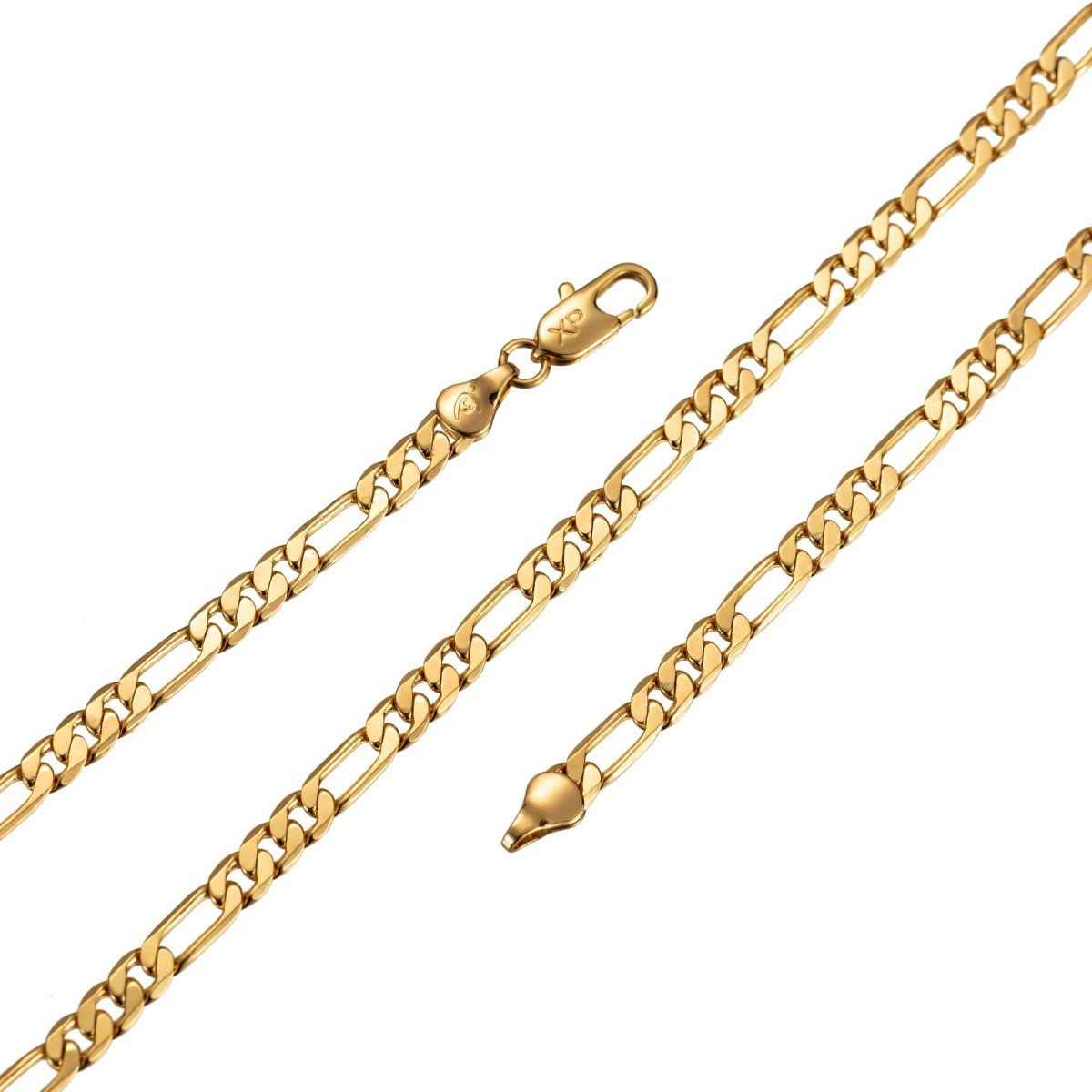 24K Gold Filled 5mm Flat Figaro 17.7" Necklace  w/ Lobster Clasps | CN-488  Clearance Pricing