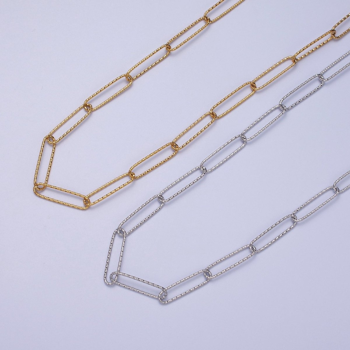24K Gold Filled 5mm Textured Paperclip Gold, Silver Unfinished Chain | ROLL-927 ROLL-928 Clearance Pricing