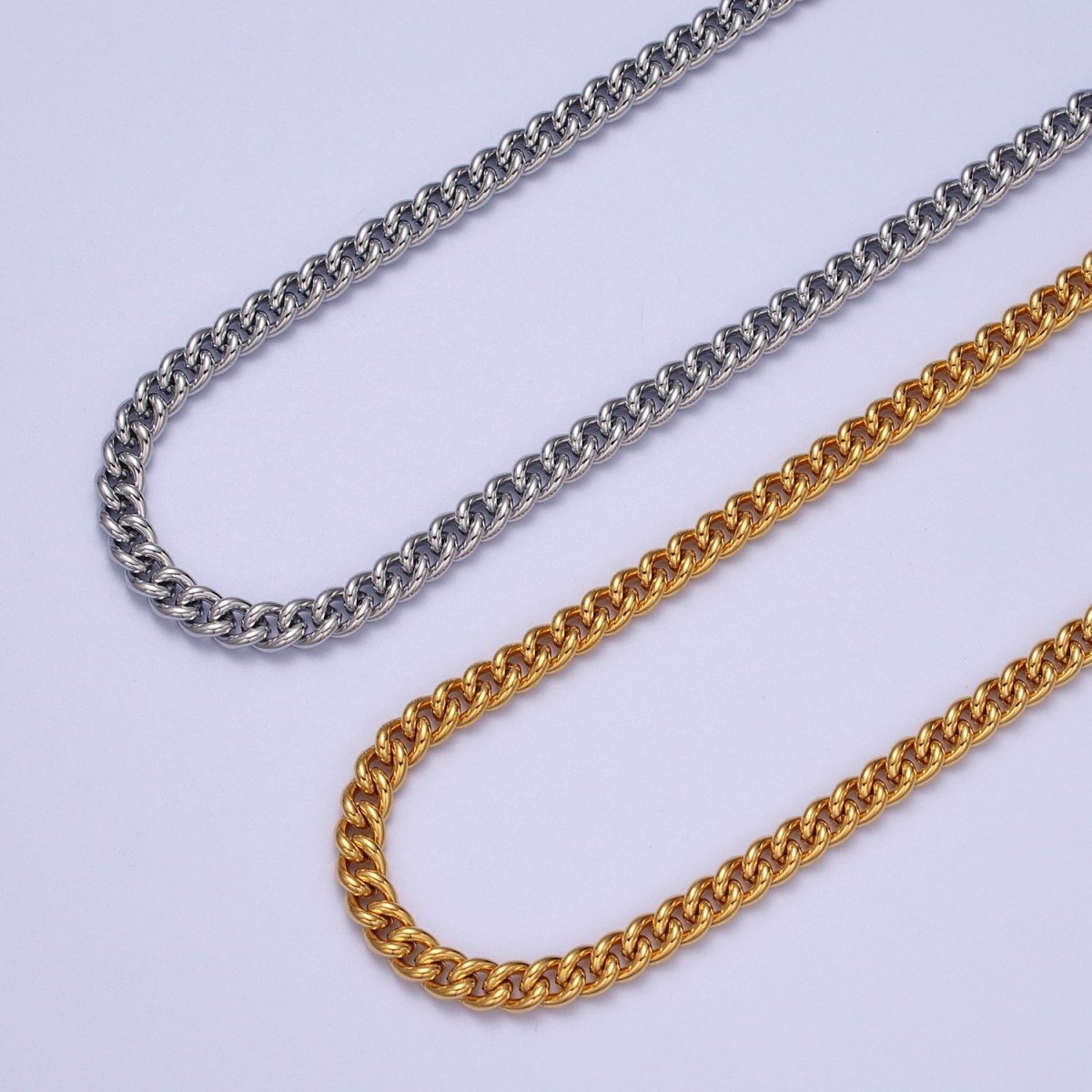24K Gold Filled 5mm Width Curb Gold, Silver Unfinished Chain | ROLL-978, ROLL-979 Clearance Pricing