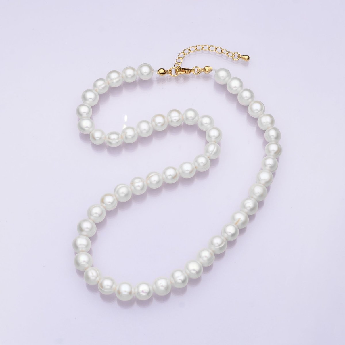 24K Gold Filled 6.3mm White Shell Pearl Round 16 Inch Necklace | WA - 3171 - DLUXCA
