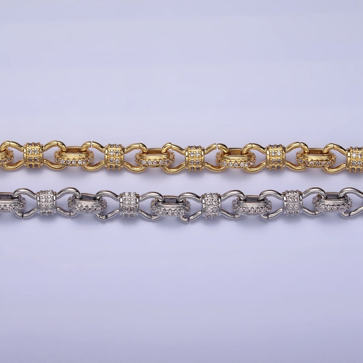 24K Gold Filled 6.5mm Half Micro Paved CZ Figure Eight Bow Cable Link 17 Inch Chain Necklace | WA-1676 WA-1677 Clearance Pricing