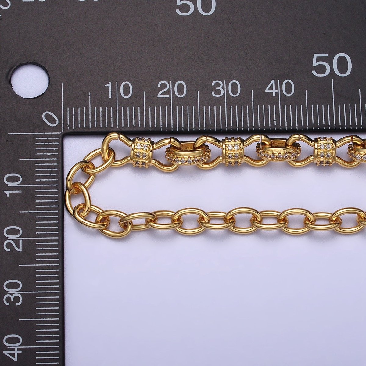 24K Gold Filled 6.5mm Half Micro Paved CZ Figure Eight Bow Cable Link 17 Inch Chain Necklace | WA-1676 WA-1677 Clearance Pricing