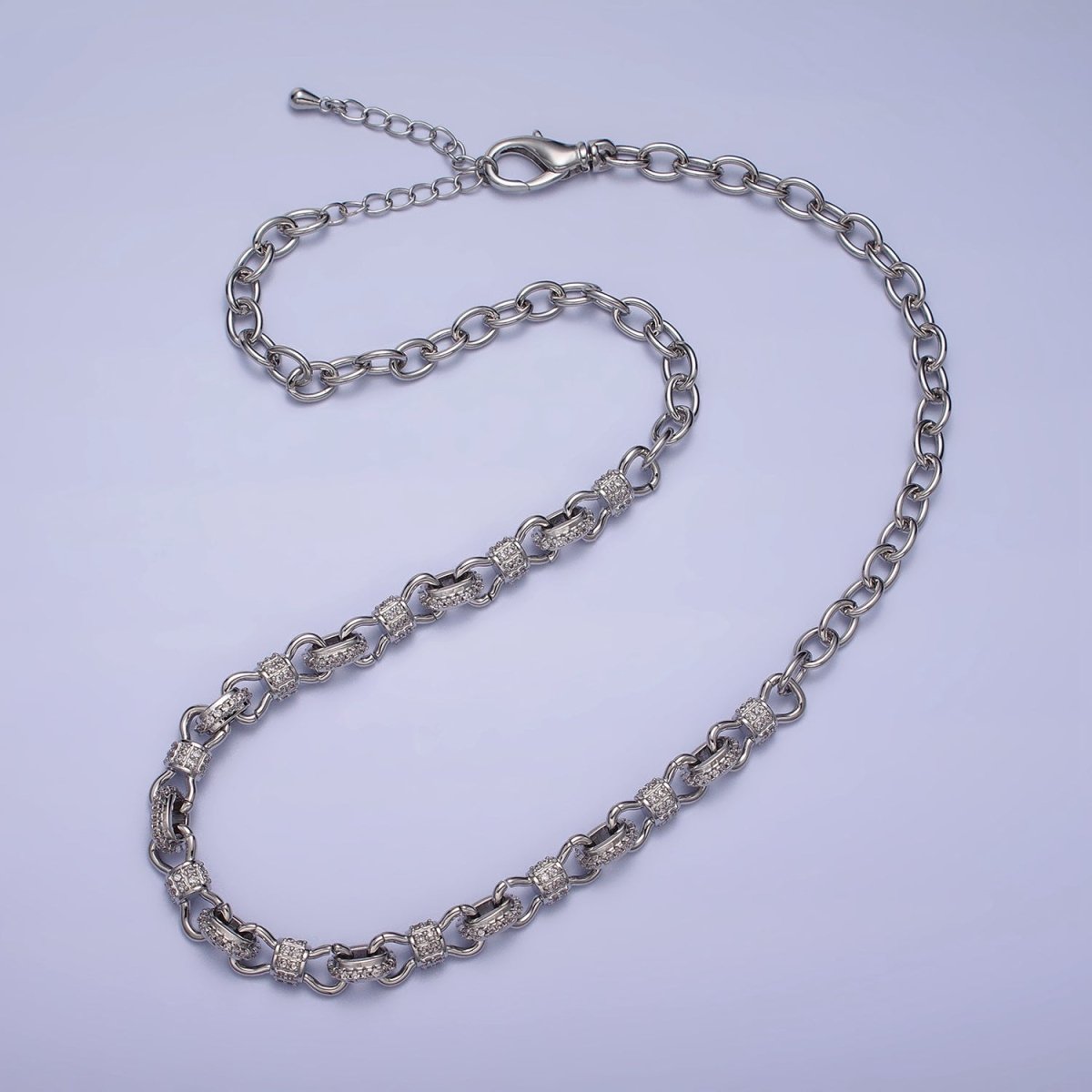 24K Gold Filled 6.5mm Half Micro Paved CZ Figure Eight Bow Cable Link 17 Inch Chain Necklace | WA-1676 WA-1677 Clearance Pricing