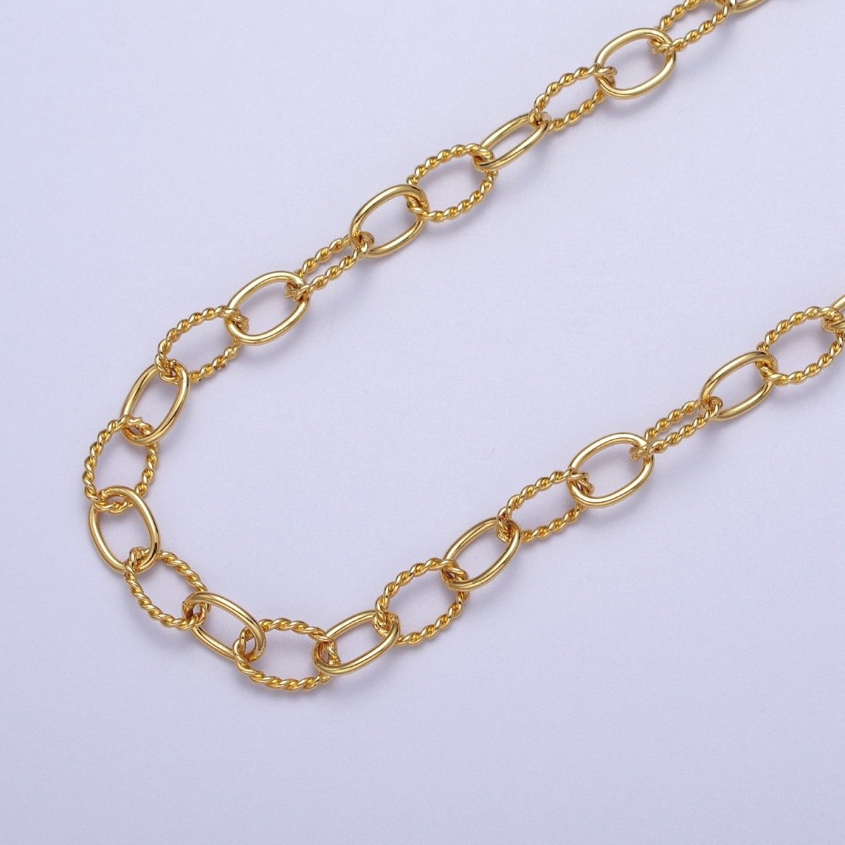 24K Gold Filled 6mm Designed Twisted Oval Cable Unfinished Chain by Yard | ROLL-1027 Clearance Pricing - DLUXCA