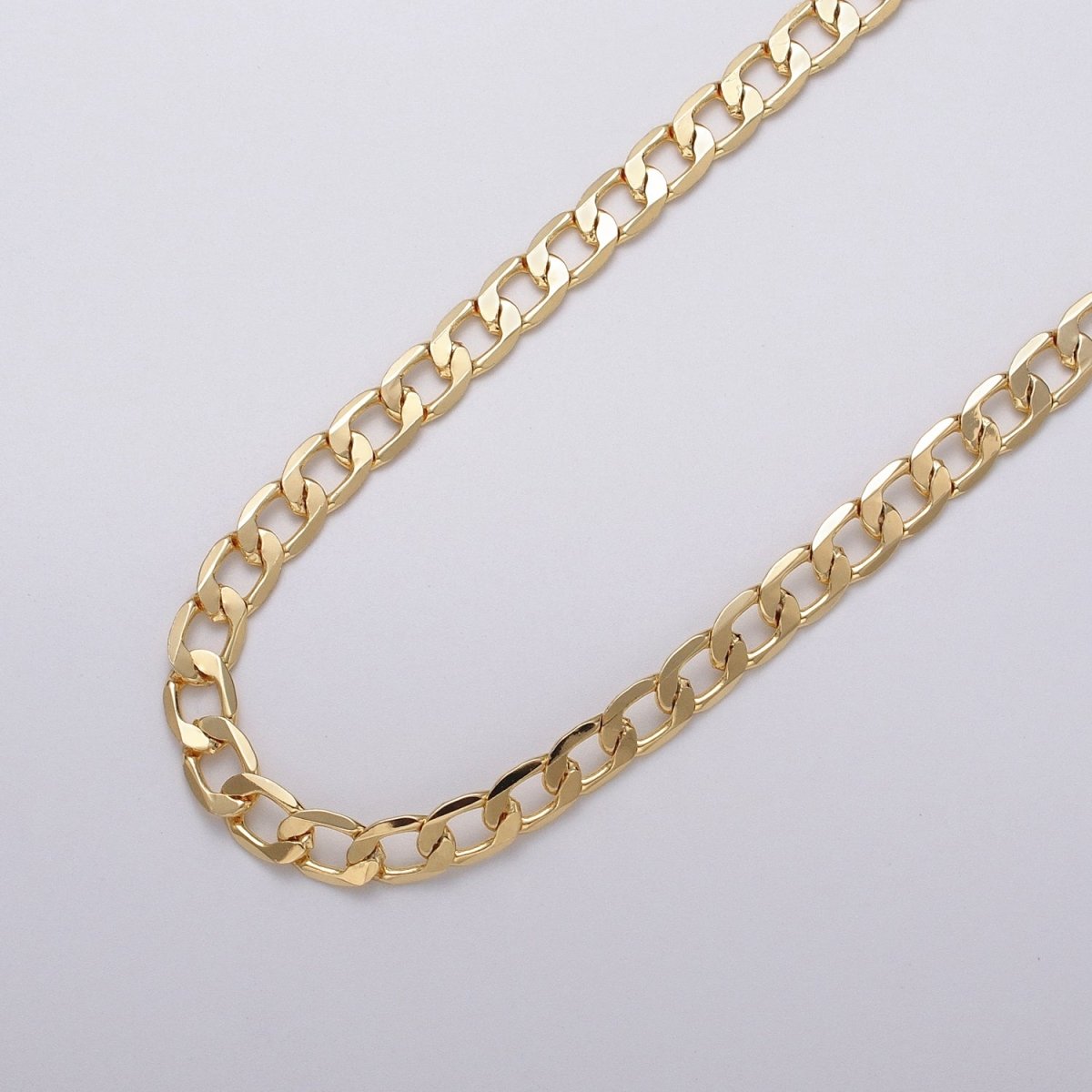24k Gold Filled 6mm Flat Concave Curb Unfinished Chain by Yard in Gold & Silver | ROLL-1054, ROLL-1106 Clearance Pricing