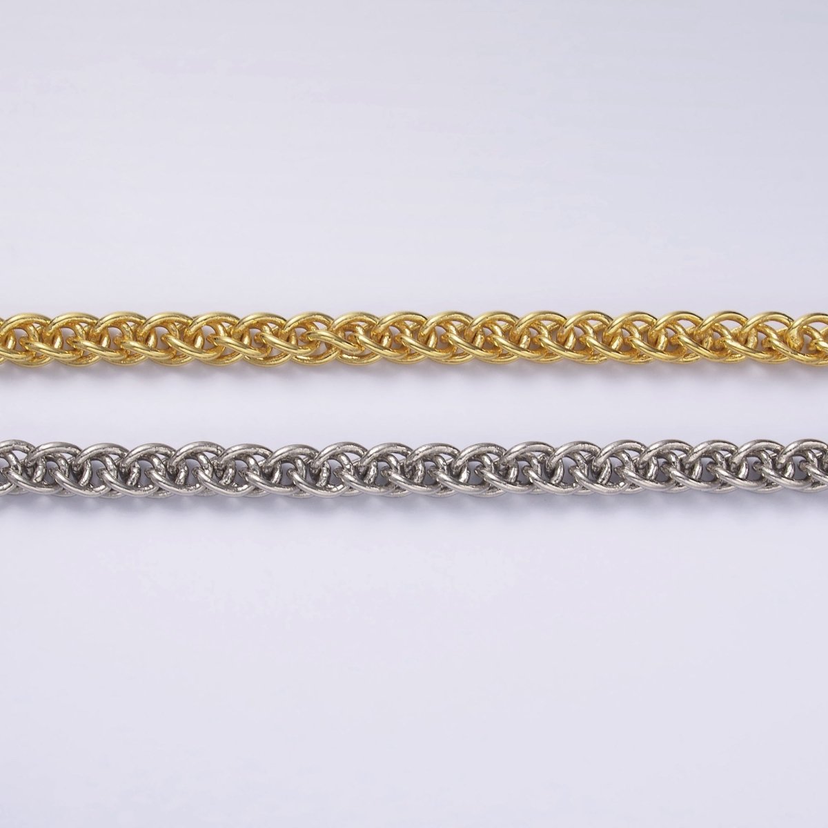 24K Gold Filled 6mm Foxtail Wheat Unfinished Chain by Yard in Gold & Silver | Roll-1544 Roll-1545