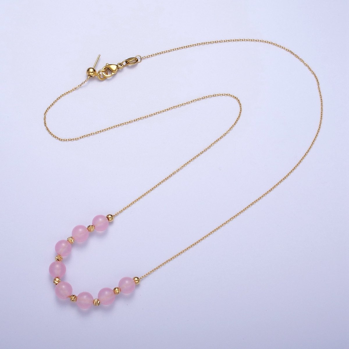 24K Gold Filled 6mm Natural Gemstone Beads 18.5 Inch Chain Necklace | WA-1245 - WA-1256 Clearance Pricing