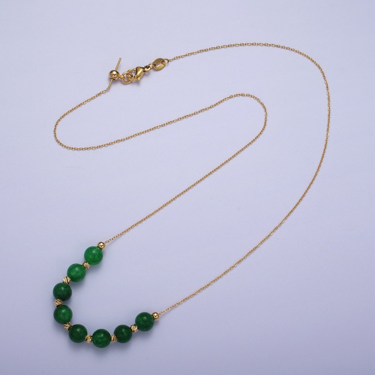 24K Gold Filled 6mm Natural Gemstone Beads 18.5 Inch Chain Necklace | WA-1245 - WA-1256 Clearance Pricing