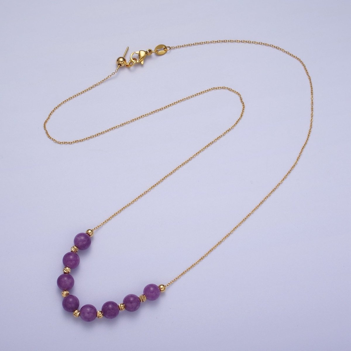 24K Gold Filled 6mm Natural Gemstone Beads 18.5 Inch Chain Necklace | WA-1245 - WA-1256 Clearance Pricing