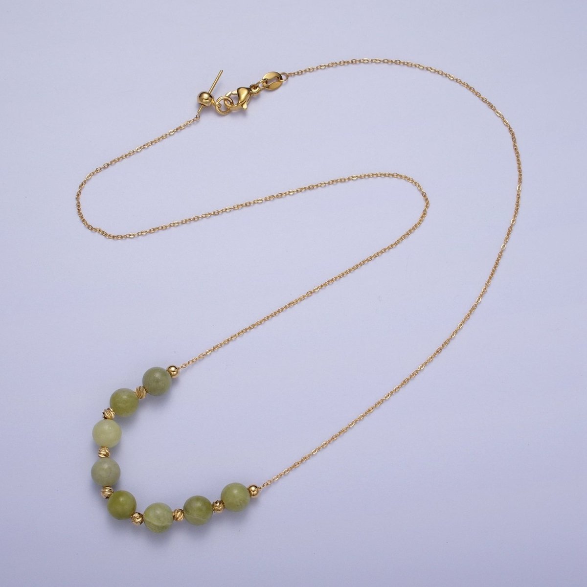 24K Gold Filled 6mm Natural Gemstone Beads 18.5 Inch Chain Necklace | WA-1245 - WA-1256 Clearance Pricing