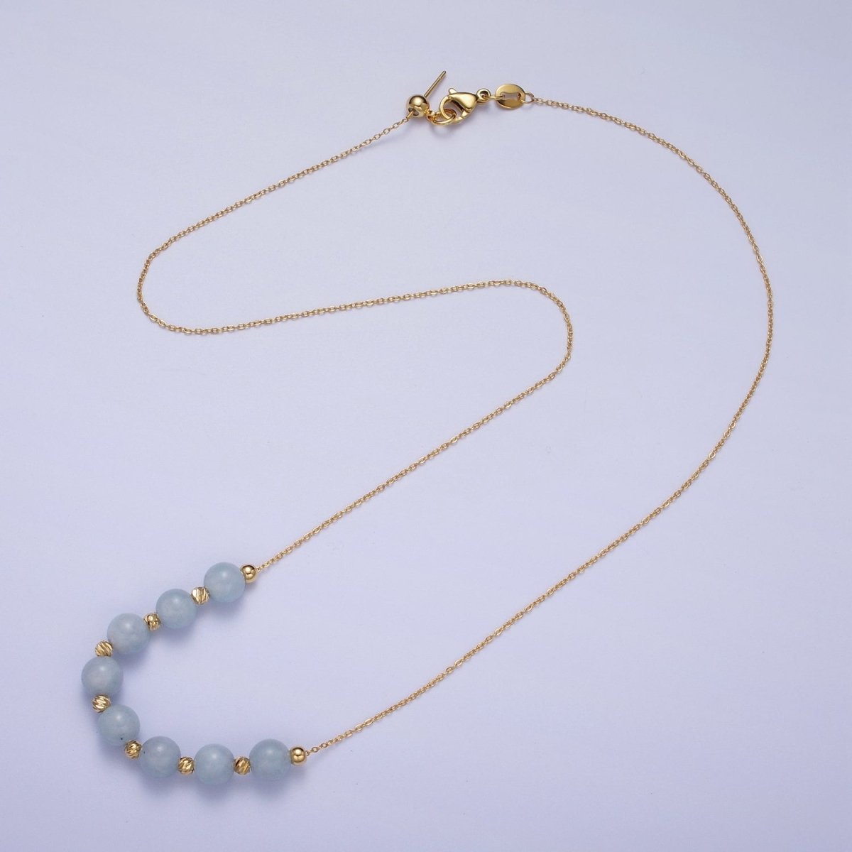 24K Gold Filled 6mm Natural Gemstone Beads 18.5 Inch Chain Necklace | WA-1245 - WA-1256 Clearance Pricing