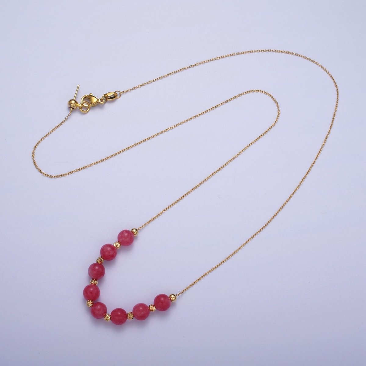 24K Gold Filled 6mm Natural Gemstone Beads 18.5 Inch Chain Necklace | WA-1245 - WA-1256 Clearance Pricing