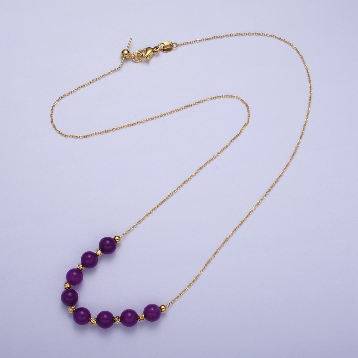24K Gold Filled 6mm Natural Gemstone Beads 18.5 Inch Chain Necklace | WA-1245 - WA-1256 Clearance Pricing
