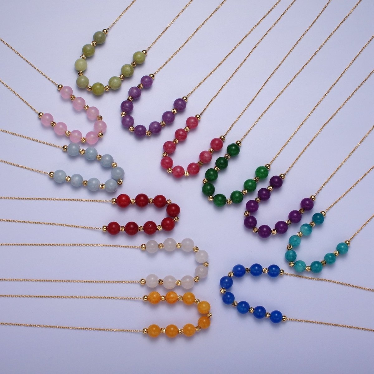 24K Gold Filled 6mm Natural Gemstone Beads 18.5 Inch Chain Necklace | WA-1245 - WA-1256 Clearance Pricing