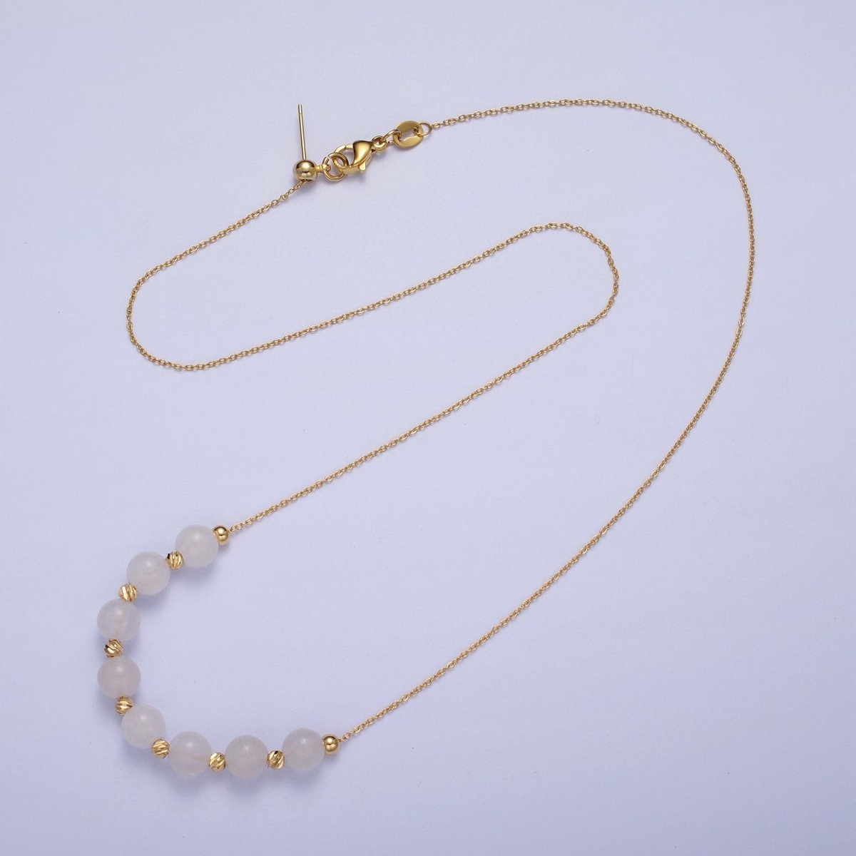 24K Gold Filled 6mm Natural Gemstone Beads 18.5 Inch Chain Necklace | WA-1245 - WA-1256 Clearance Pricing