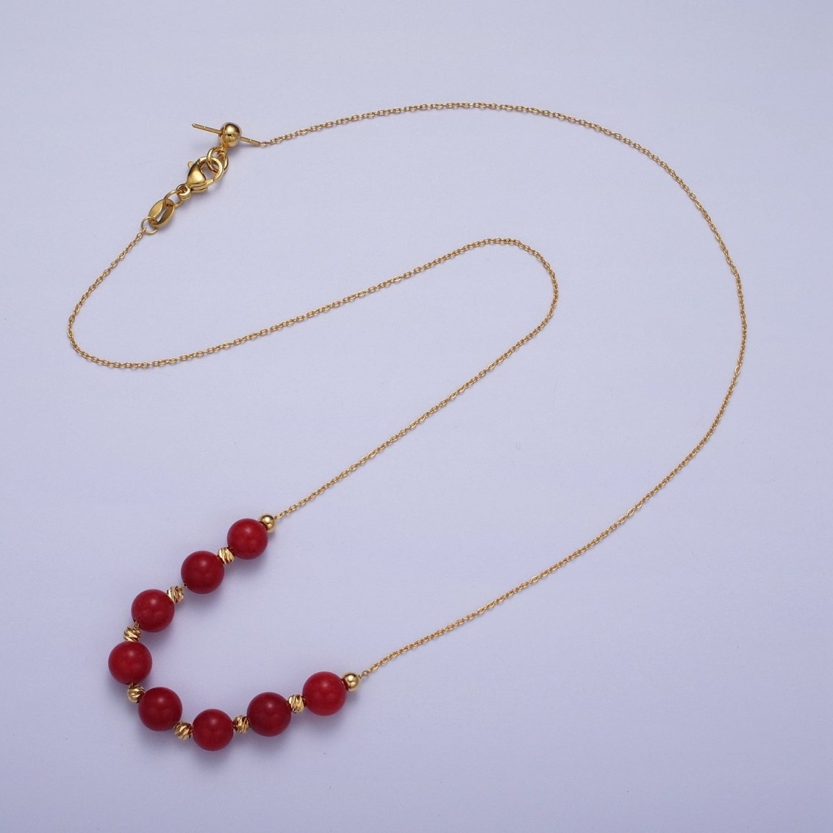 24K Gold Filled 6mm Natural Gemstone Beads 18.5 Inch Chain Necklace | WA-1245 - WA-1256 Clearance Pricing