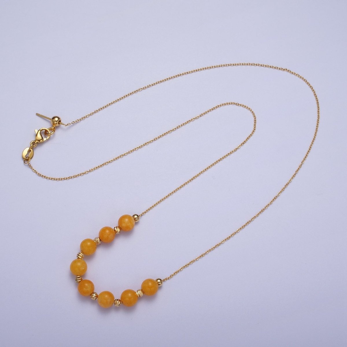 24K Gold Filled 6mm Natural Gemstone Beads 18.5 Inch Chain Necklace | WA-1245 - WA-1256 Clearance Pricing