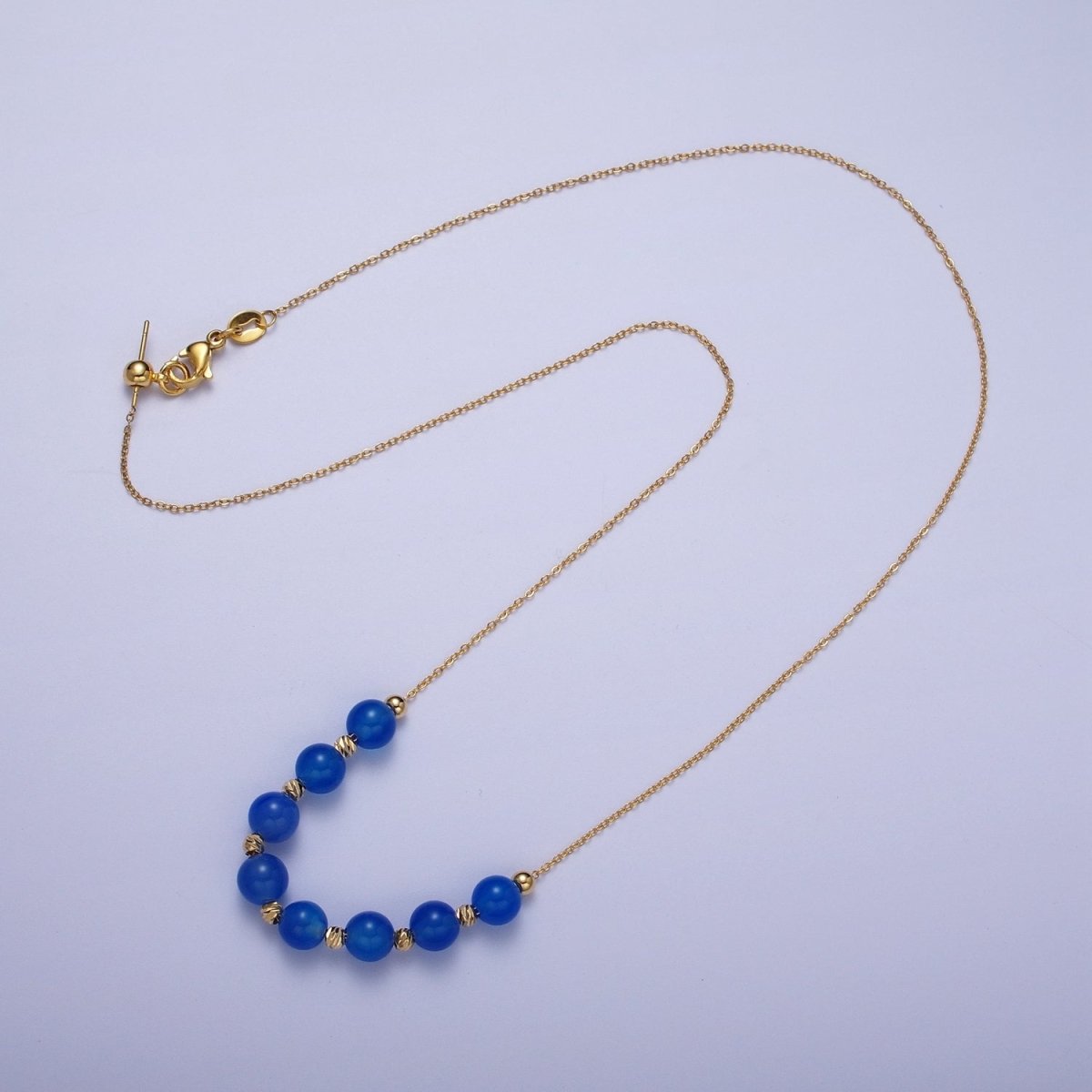 24K Gold Filled 6mm Natural Gemstone Beads 18.5 Inch Chain Necklace | WA-1245 - WA-1256 Clearance Pricing