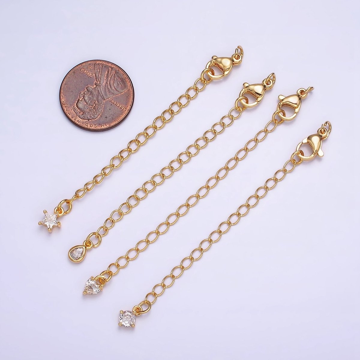 24K Gold Filled 2.5-Inch Round, Heart, Teardrop, Star CZ Drop Extender Lobster Clasps Closure Set Finding | Z453 - Z456