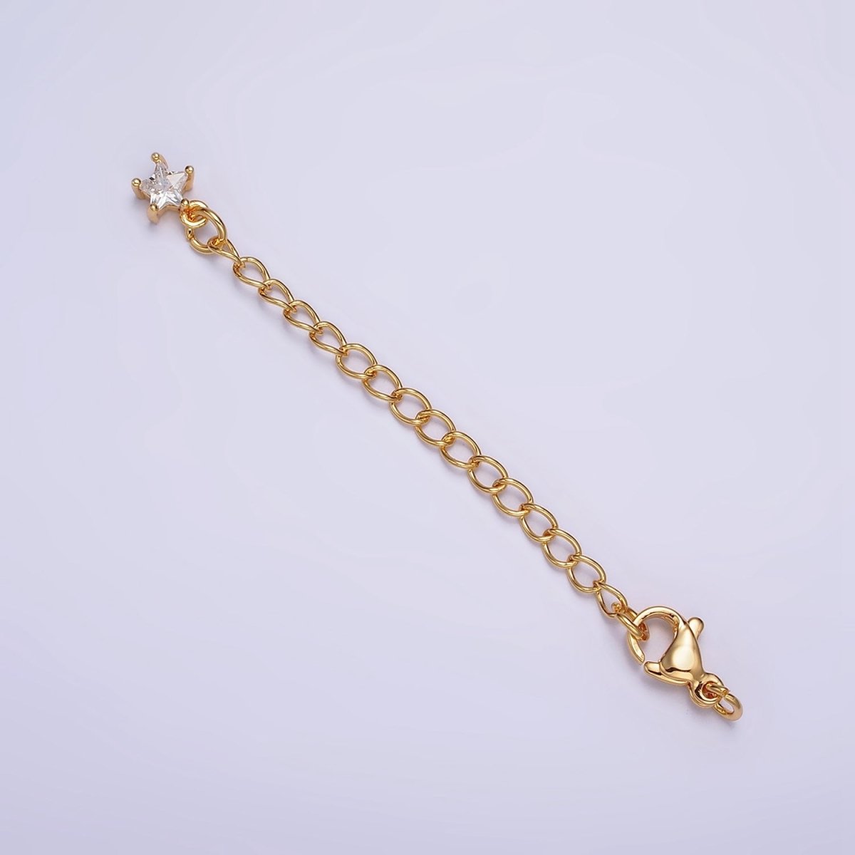 24K Gold Filled 2.5-Inch Round, Heart, Teardrop, Star CZ Drop Extender Lobster Clasps Closure Set Finding | Z453 - Z456