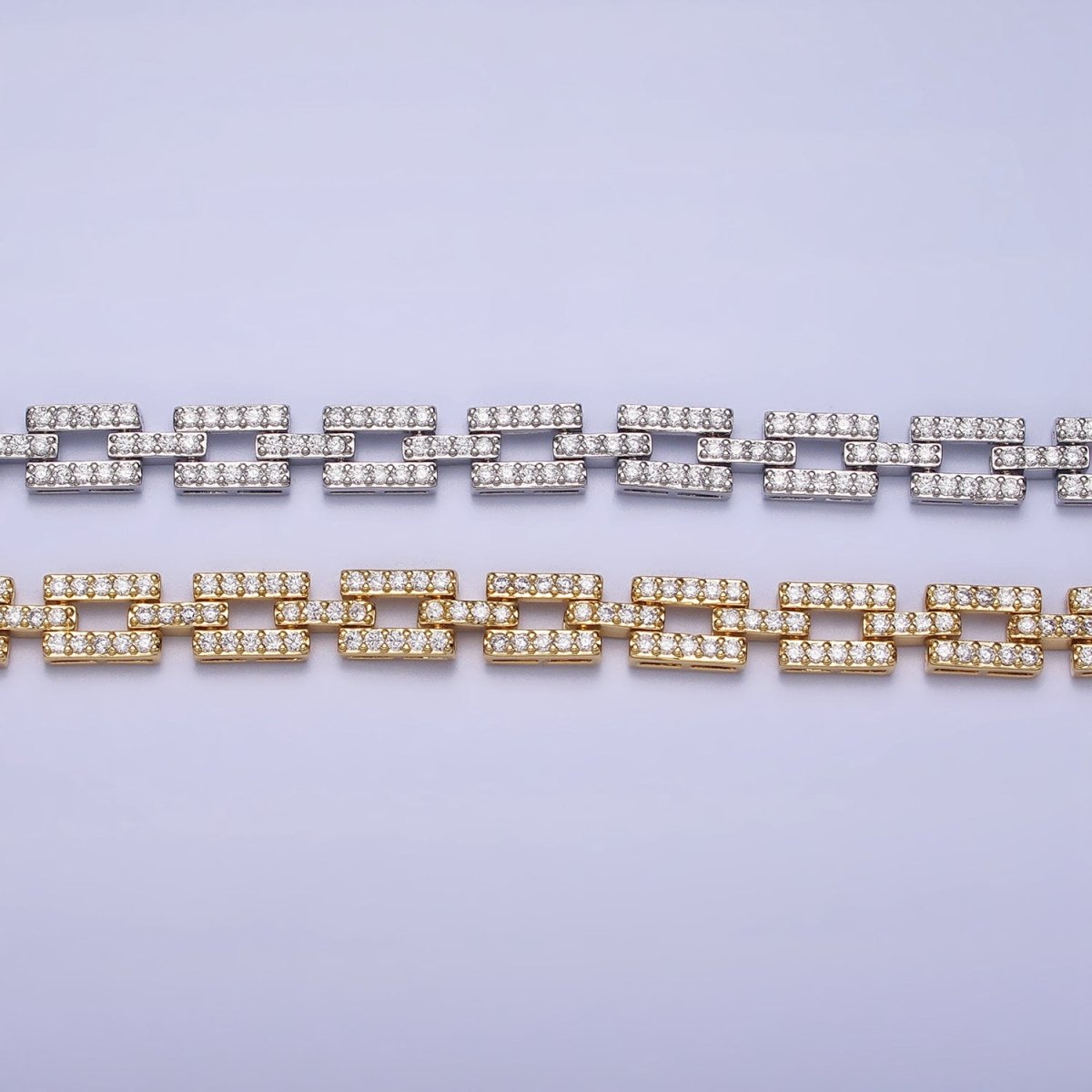 24K Gold Filled 7.5mm Half Micro Paved CZ Boxy Paperclip Link 17 Inch Chain Necklace | WA-1611 WA-1612 Clearance Pricing