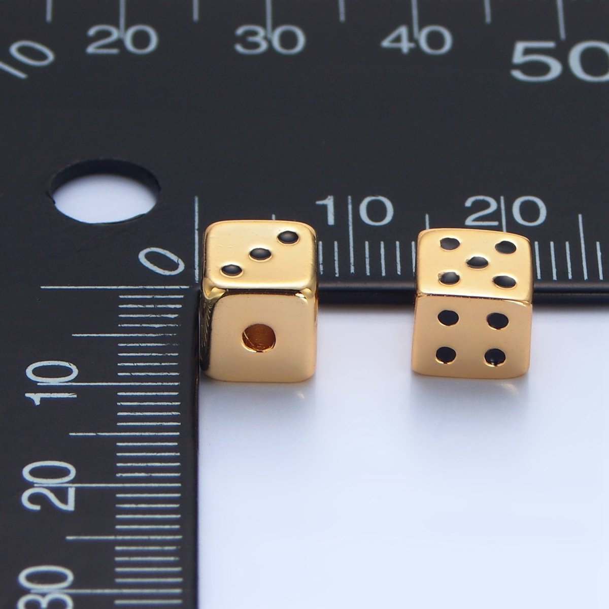 24K Gold Filled 7.5mm Lucky Dice Enamel Bead | B903 - DLUXCA