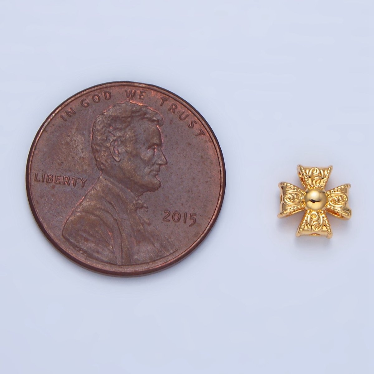 24K Gold Filled 7mm Geometric Molten Cross Pattée Religious Bead in Gold & Silver | B039