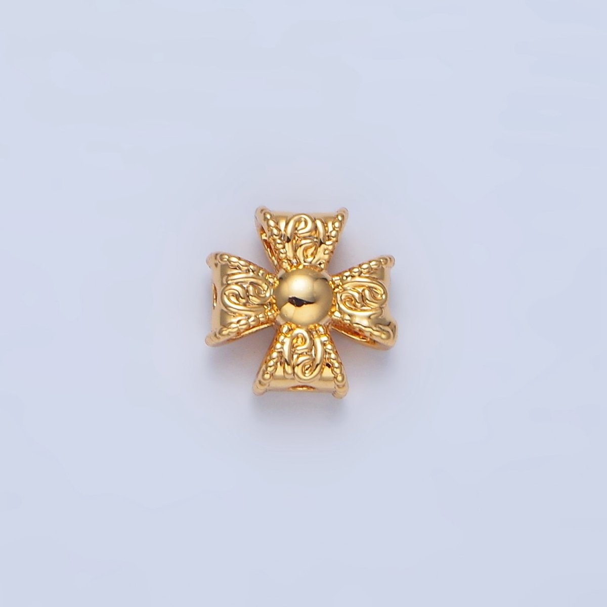 24K Gold Filled 7mm Geometric Molten Cross Pattée Religious Bead in Gold & Silver | B039