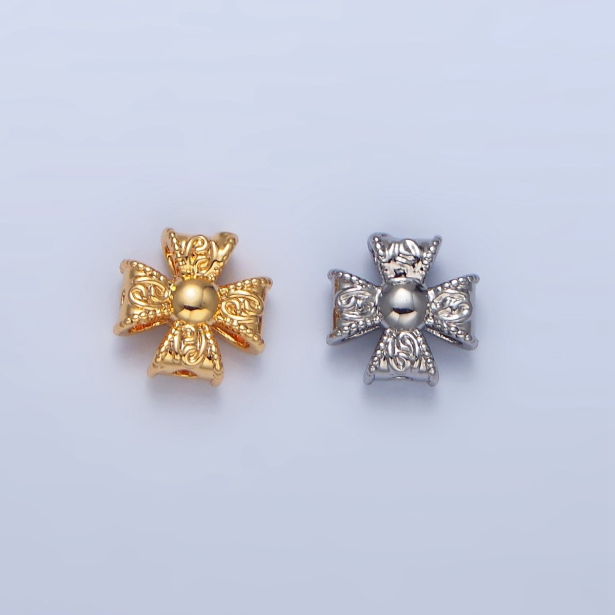 24K Gold Filled 7mm Geometric Molten Cross Pattée Religious Bead in Gold & Silver | B039