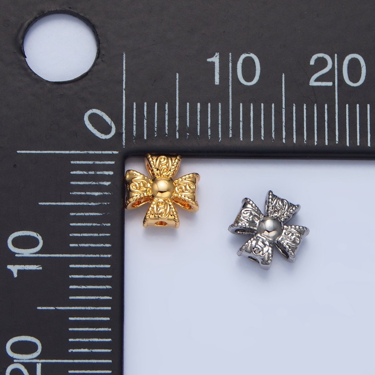 24K Gold Filled 7mm Geometric Molten Cross Pattée Religious Bead in Gold & Silver | B039