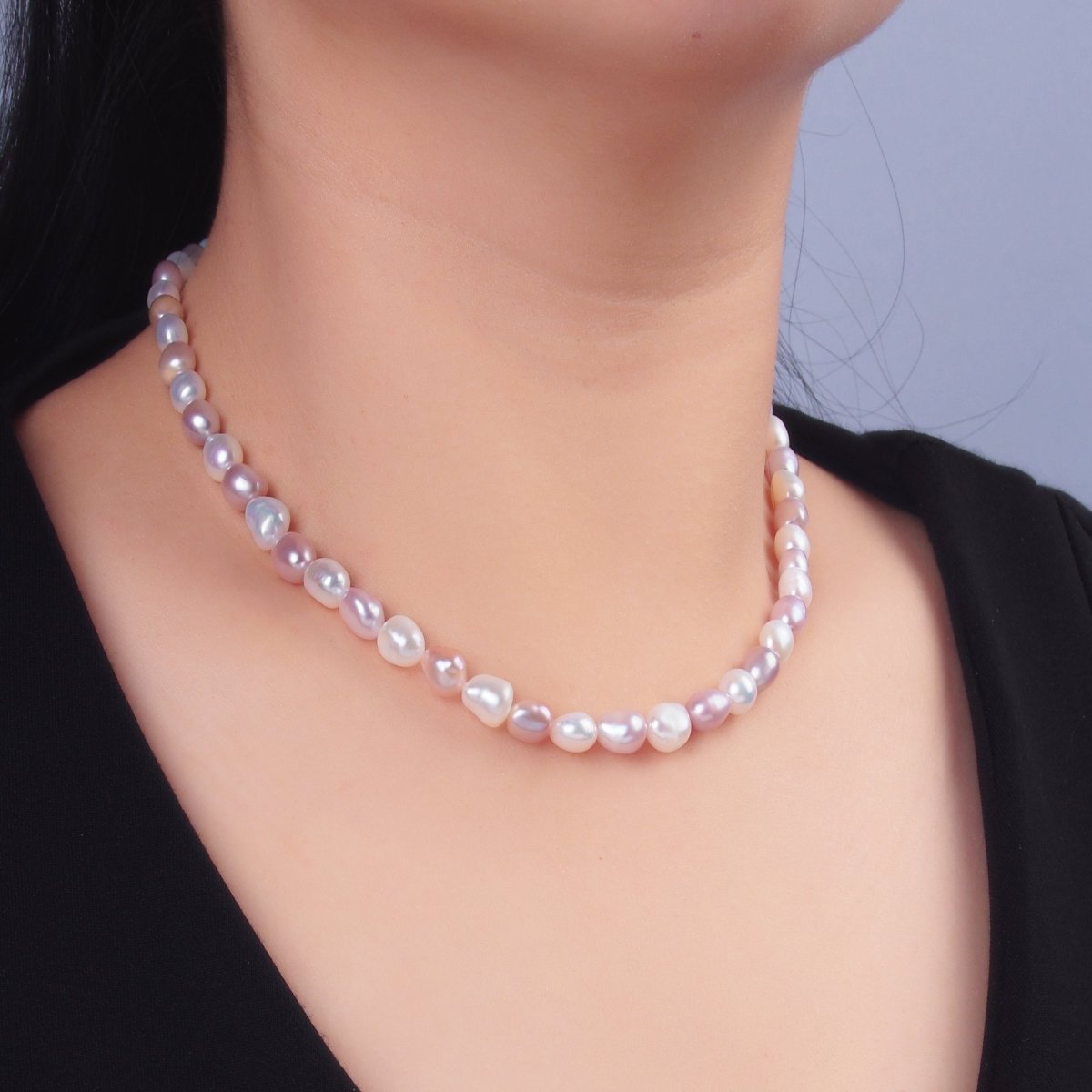 24K Gold Filled 7mm Gradient Pink Purple White Freshwater Pearl 16 Inch Necklace | WA - 3017 - DLUXCA