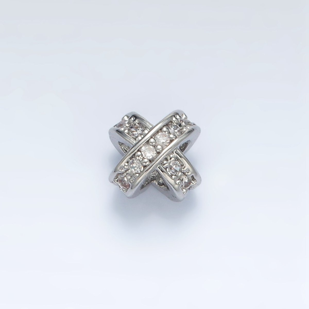 24K Gold Filled 7mm Micro Paved CZ Double Crossed Band Bead in Gold & Silver | B396