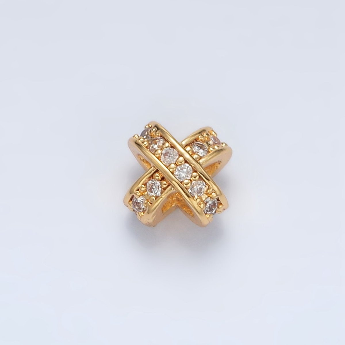 24K Gold Filled 7mm Micro Paved CZ Double Crossed Band Bead in Gold & Silver | B396