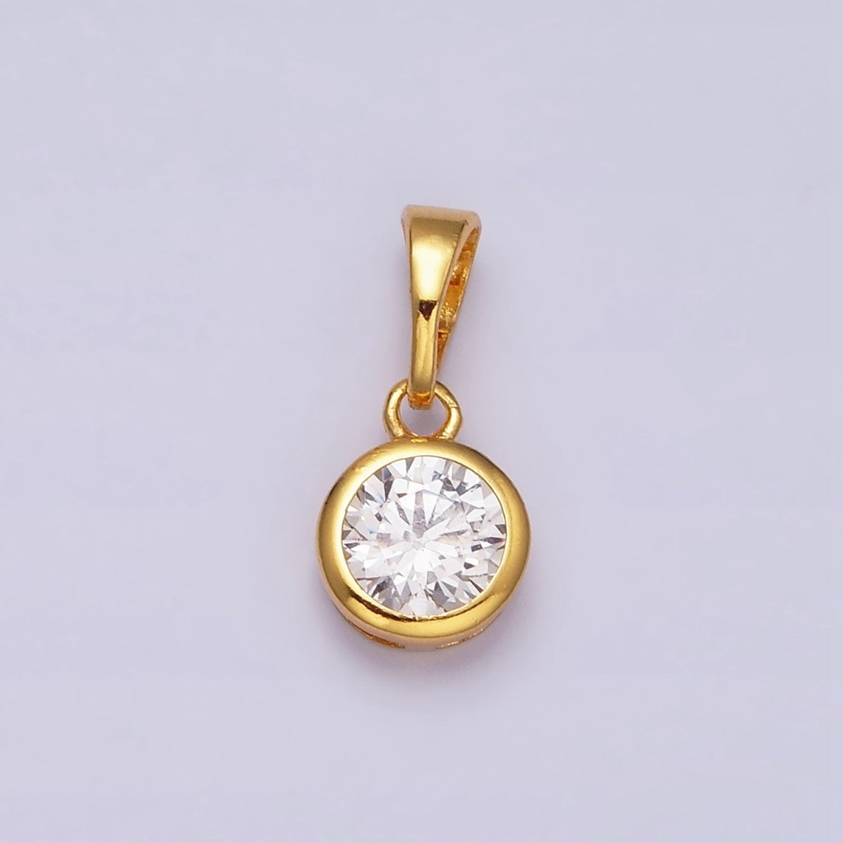 24K Gold Filled 7mm Round Clear Cubic Zirconia CZ Bezel Minimalist Pendant | AA513 - DLUXCA