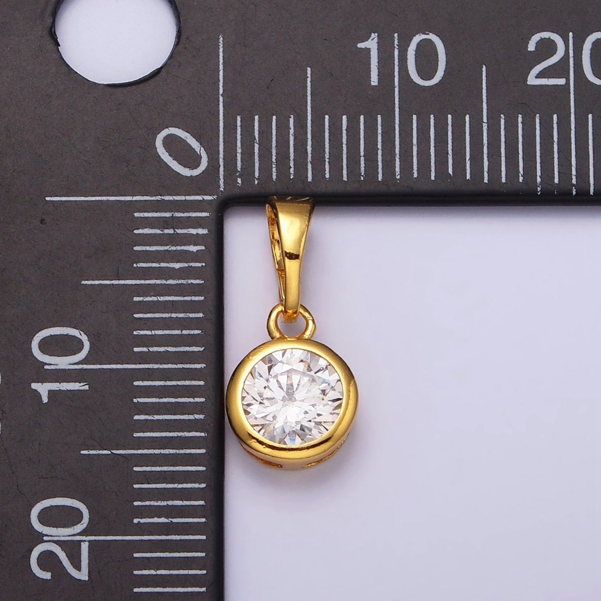 24K Gold Filled 7mm Round Clear Cubic Zirconia CZ Bezel Minimalist Pendant | AA513 - DLUXCA