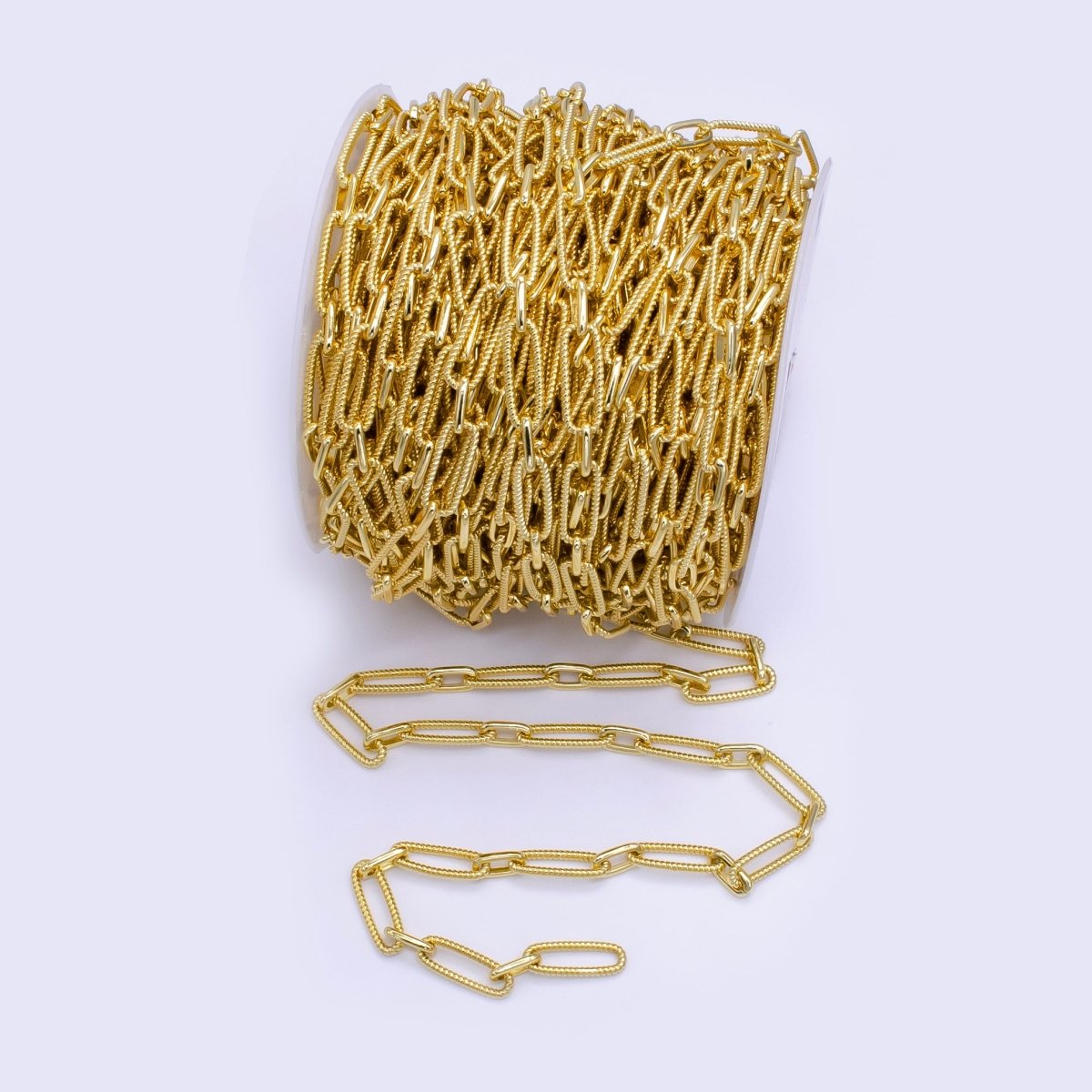24K Gold Filled 7mm Twisted Paperclip Unfinished Chain by Yard | Roll-1515 - DLUXCA