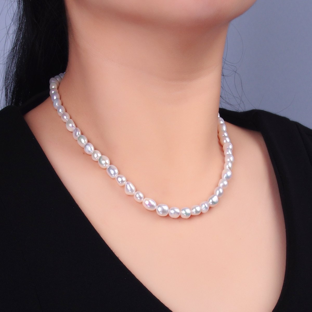 24K Gold Filled 7mm White Freshwater Pearl 16.5 Inch Necklace | WA - 3018 - DLUXCA