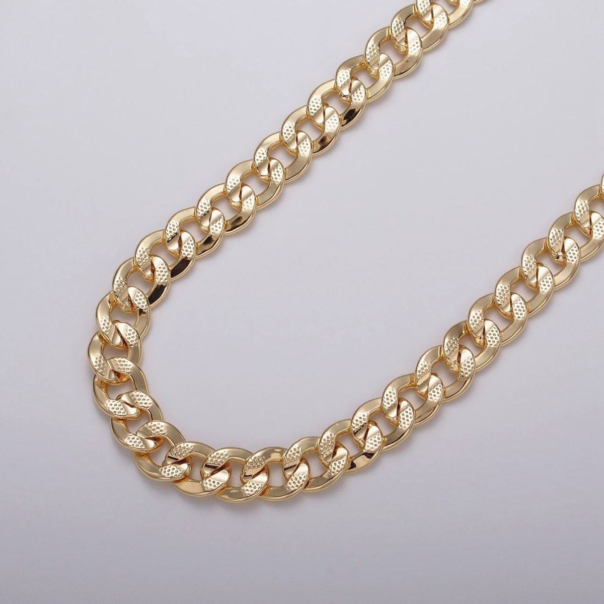 24k Gold Filled 8.5mm Unique Dotted Concave Flat  Curb Unfinished Statement Chain in Gold & Silver | ROLL-1052, ROLL-1080 Clearance Pricing