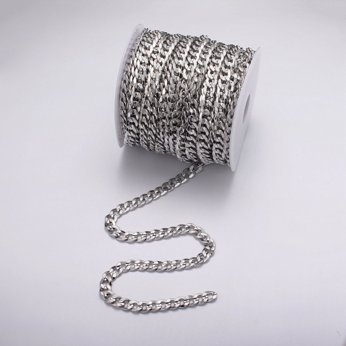 24k Gold Filled 8.5mm Unique Dotted Concave Flat  Curb Unfinished Statement Chain in Gold & Silver | ROLL-1052, ROLL-1080 Clearance Pricing