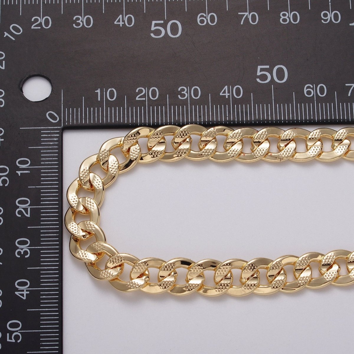 24k Gold Filled 8.5mm Unique Dotted Concave Flat  Curb Unfinished Statement Chain in Gold & Silver | ROLL-1052, ROLL-1080 Clearance Pricing