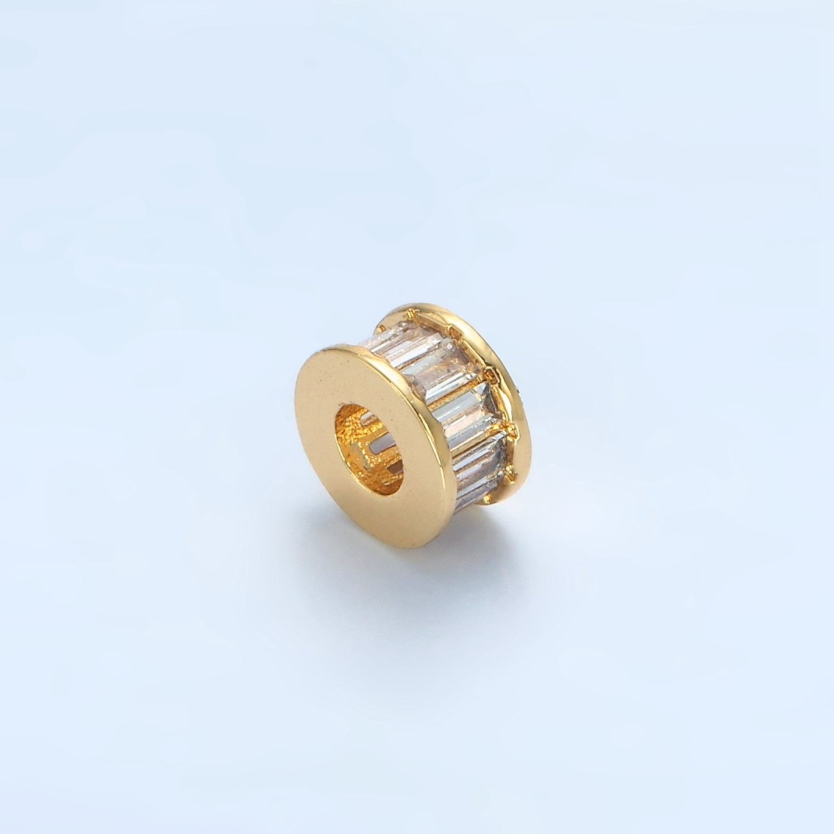 24K Gold Filled 8mm Clear Baguette CZ Rhondelle Spacer Bead | B131 - DLUXCA