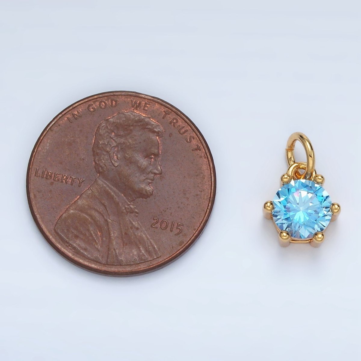 24K Gold Filled 8mm Round CZ Birthstone Personalized Charm | AG871 - AG876