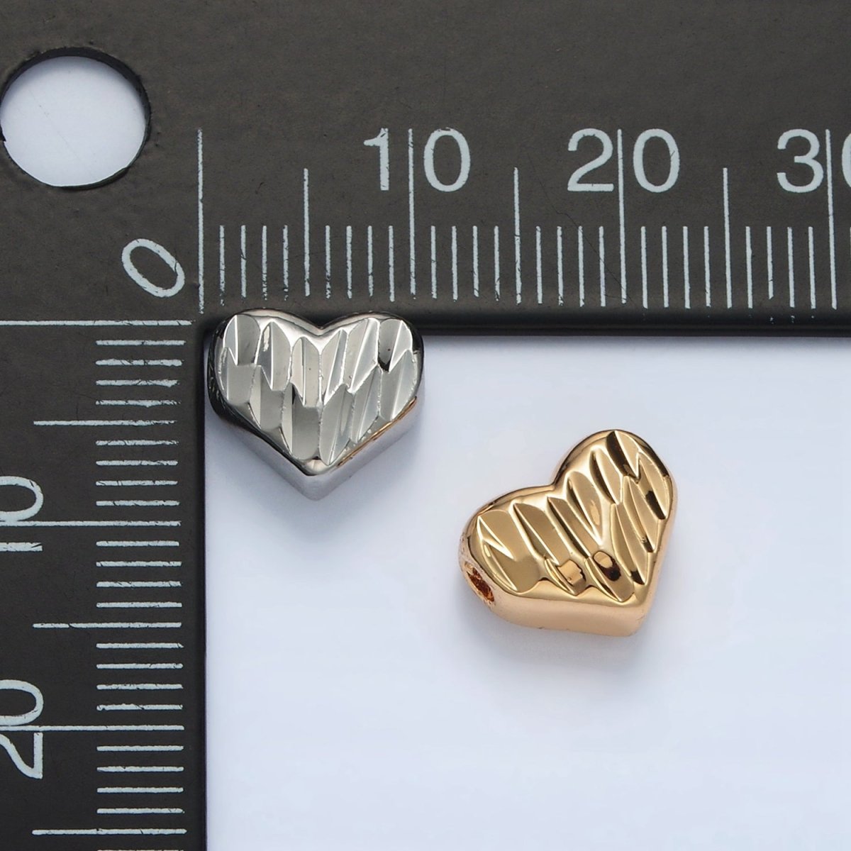 24K Gold Filled 9mm Dented Heart Bead in Gold & Silver | B353